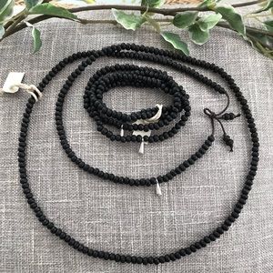 NEW Black Boho Beaded Necklace 2 Bracelet Set